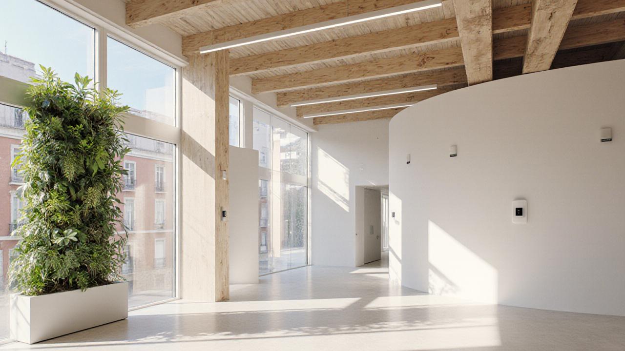 Oficina moderna en Madrid con diseño biofílico y tecnología integrada